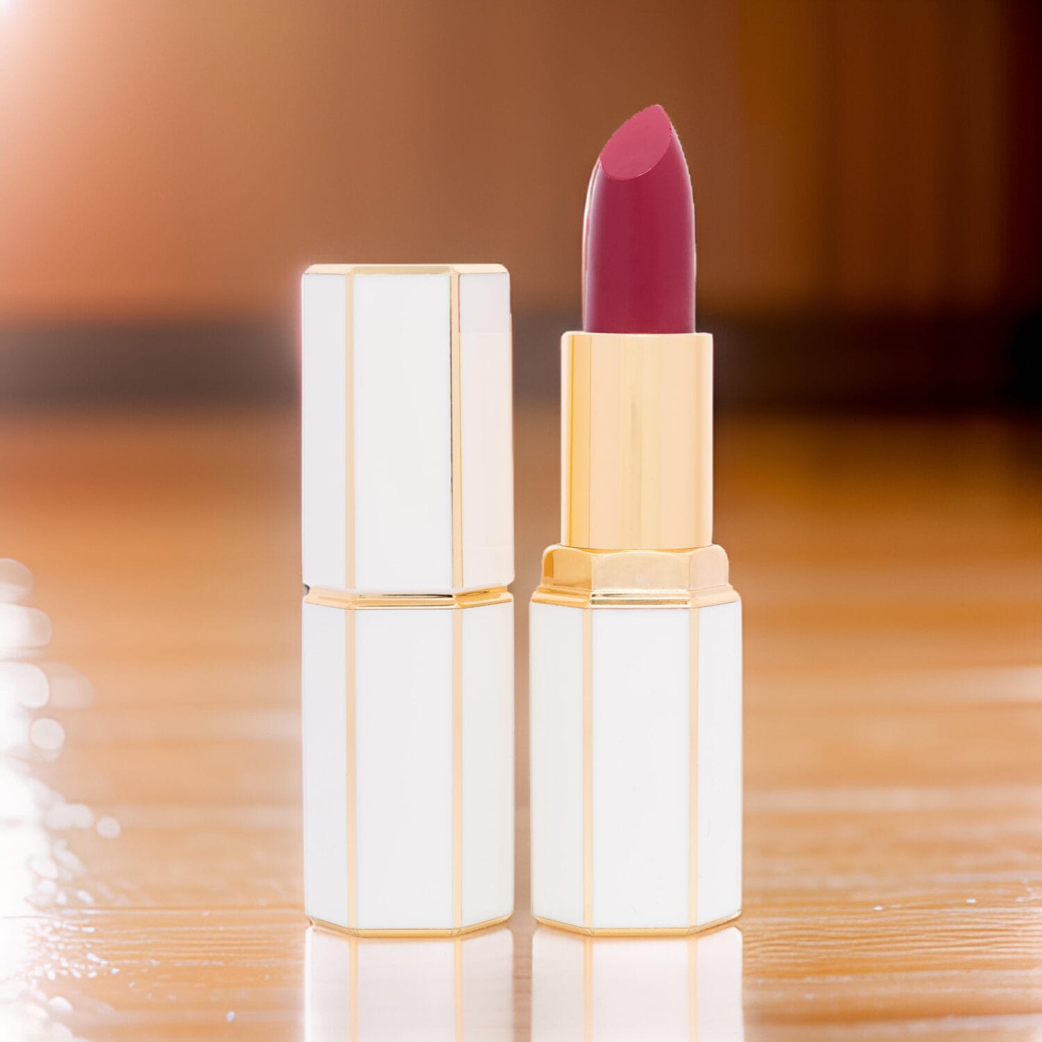 CGI-enhanced lifestyle image showcasing a branded backdrop edited with Photoshop for cosmetic product promotion.