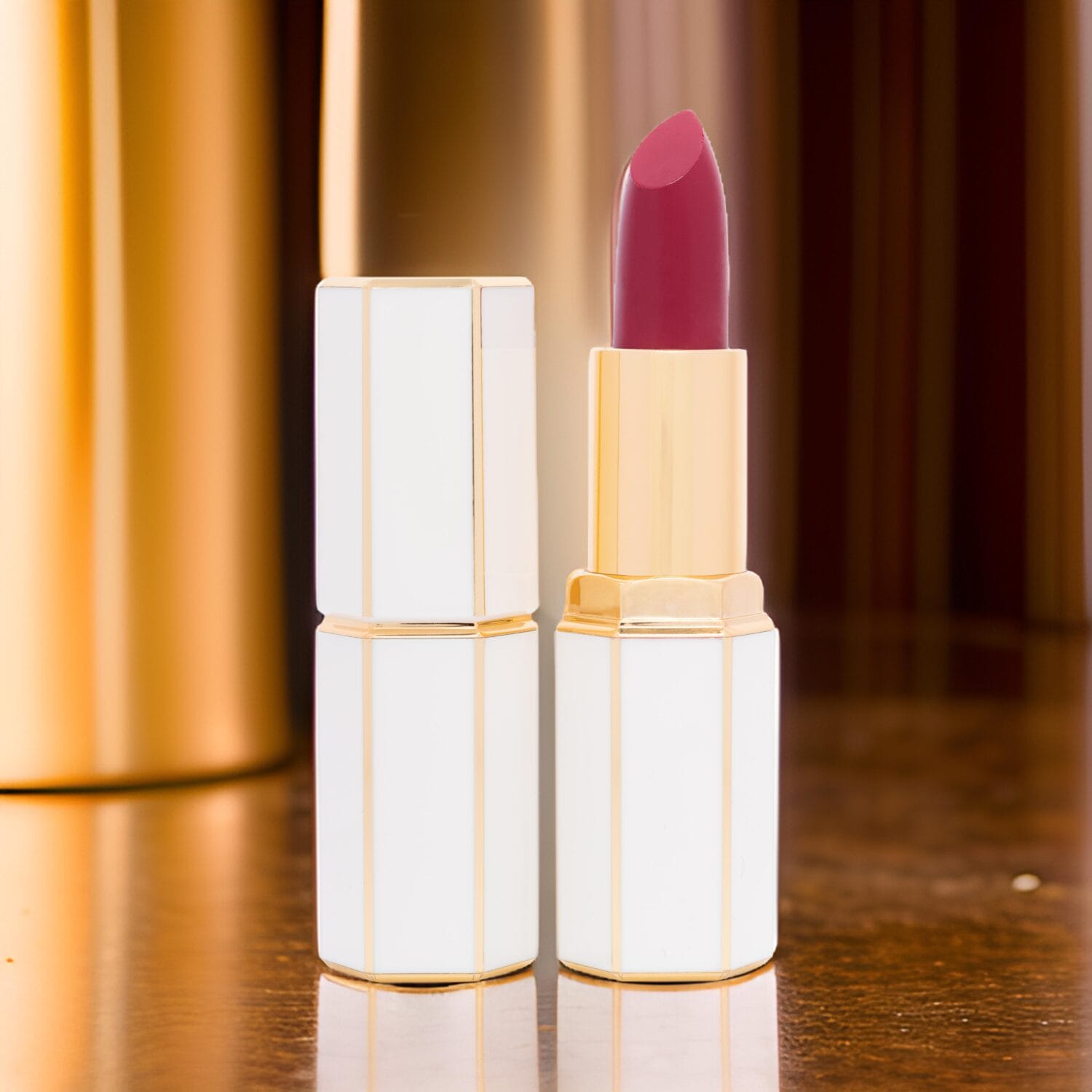 CGI-enhanced lifestyle image with a branded backdrop edited with Photoshop for cosmetic product promotion.