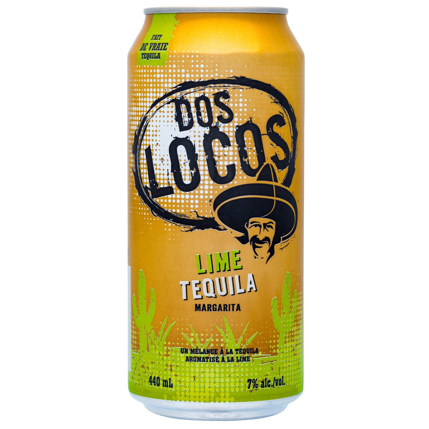 Dos Locos Lime FR copy Tequila lime canned cocktail product photo for LCBO and RTD beverage marketing