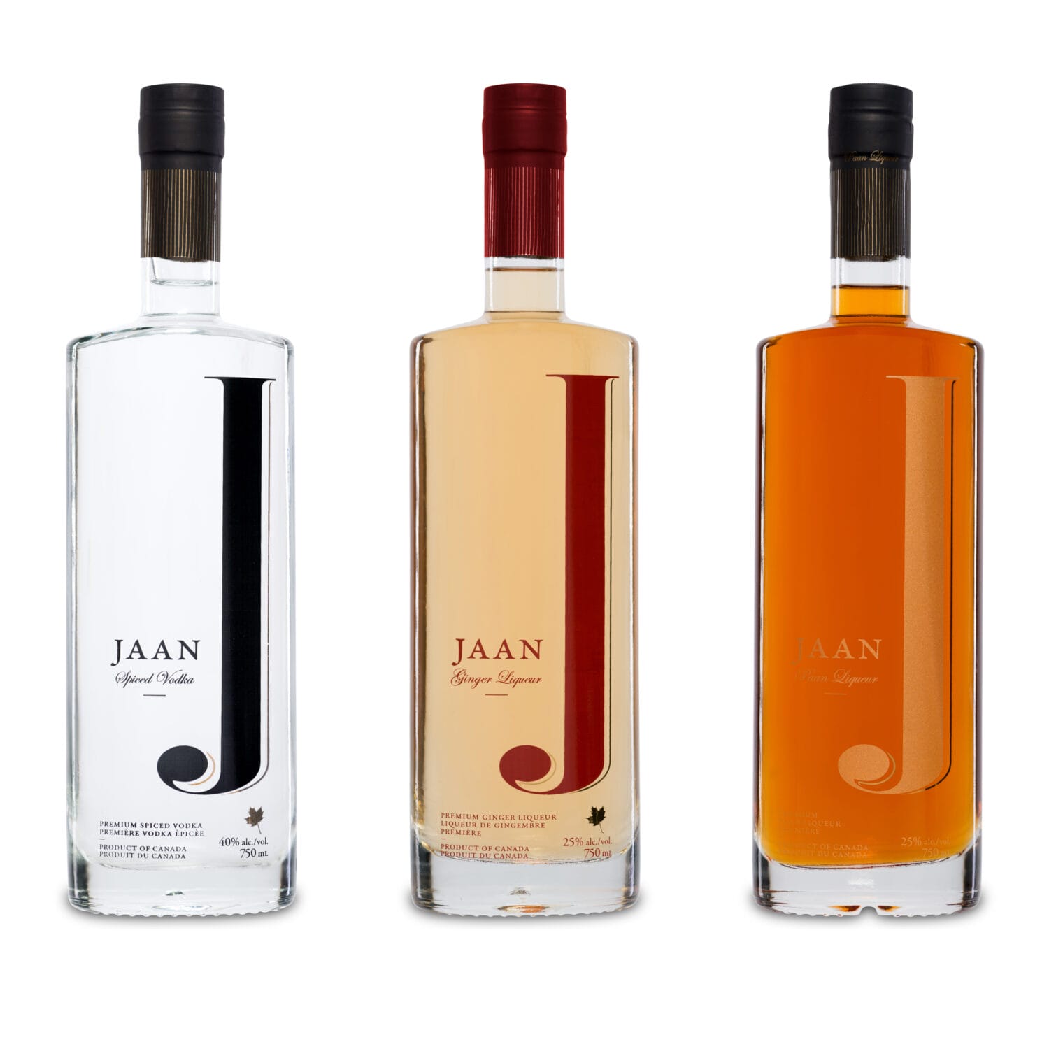 Glass and Bottles (24) JAAN vodka and liqueur product lineup – professional LCBO-ready bottle photography for Canadian spirits