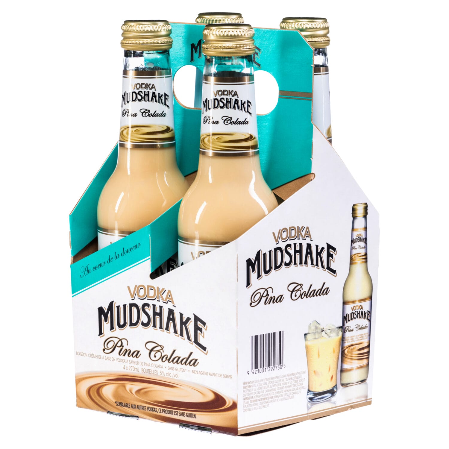 Pina Colada Mudshake 45 turn FR copy Vodka Mudshake Pina Colada 4-pack – creamy vodka beverage product image for LCBO and retail marketing