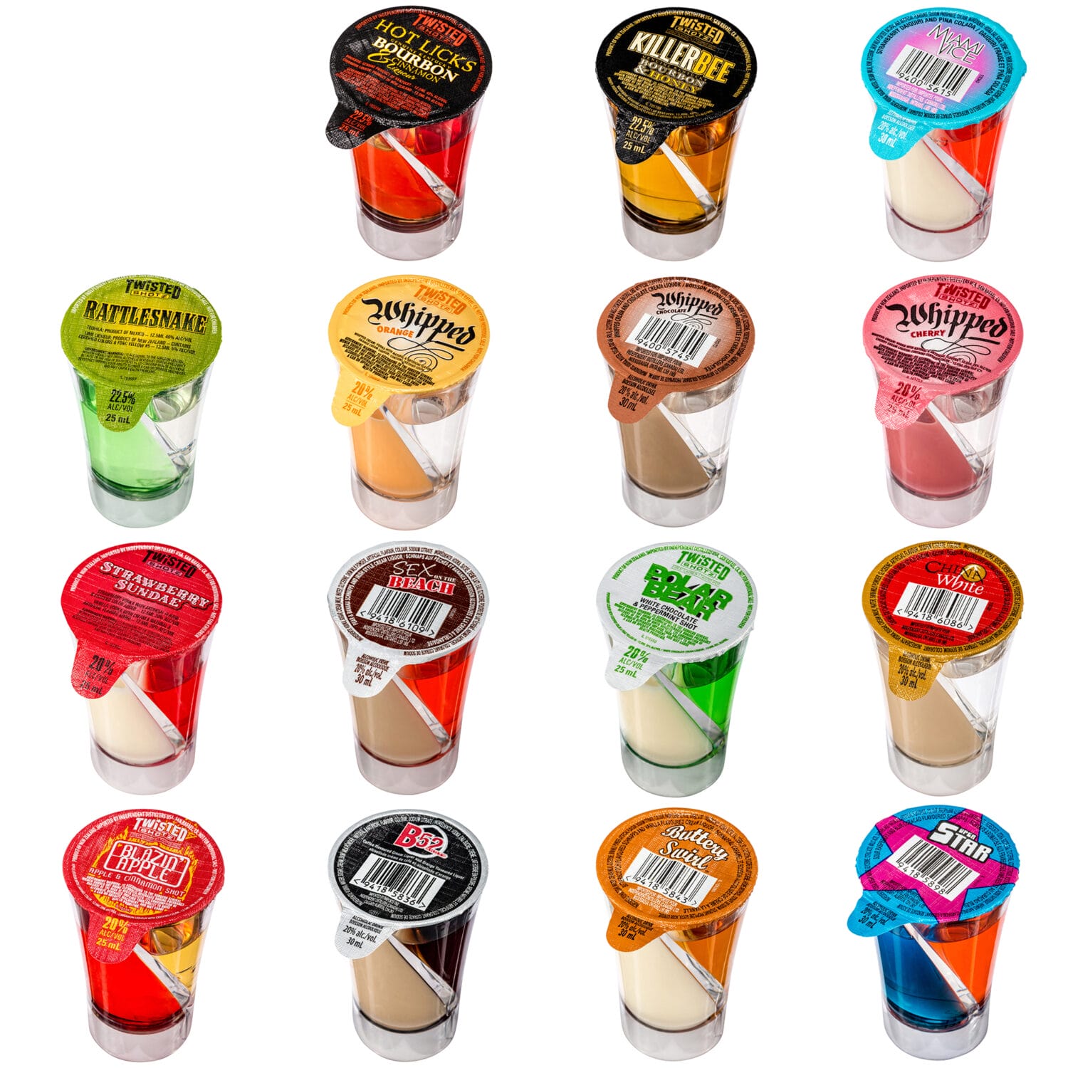 Shotz v2 Twisted Shotz multi-pack sampler – assorted premixed shooter images for liquor marketing and LCBO retail submission