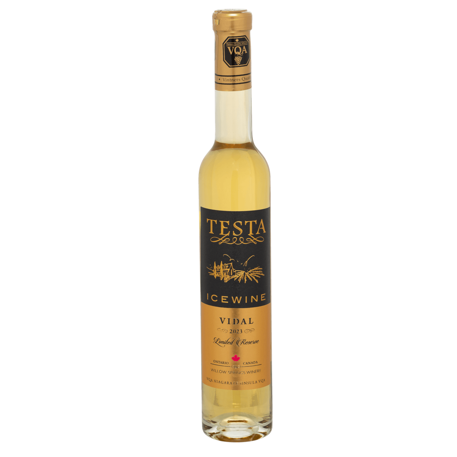 Testa Premium Vidal Ice Wine Bottle Testa Vidal Icewine 2023 – premium Ontario VQA ice wine bottle product photo for LCBO and wine retail