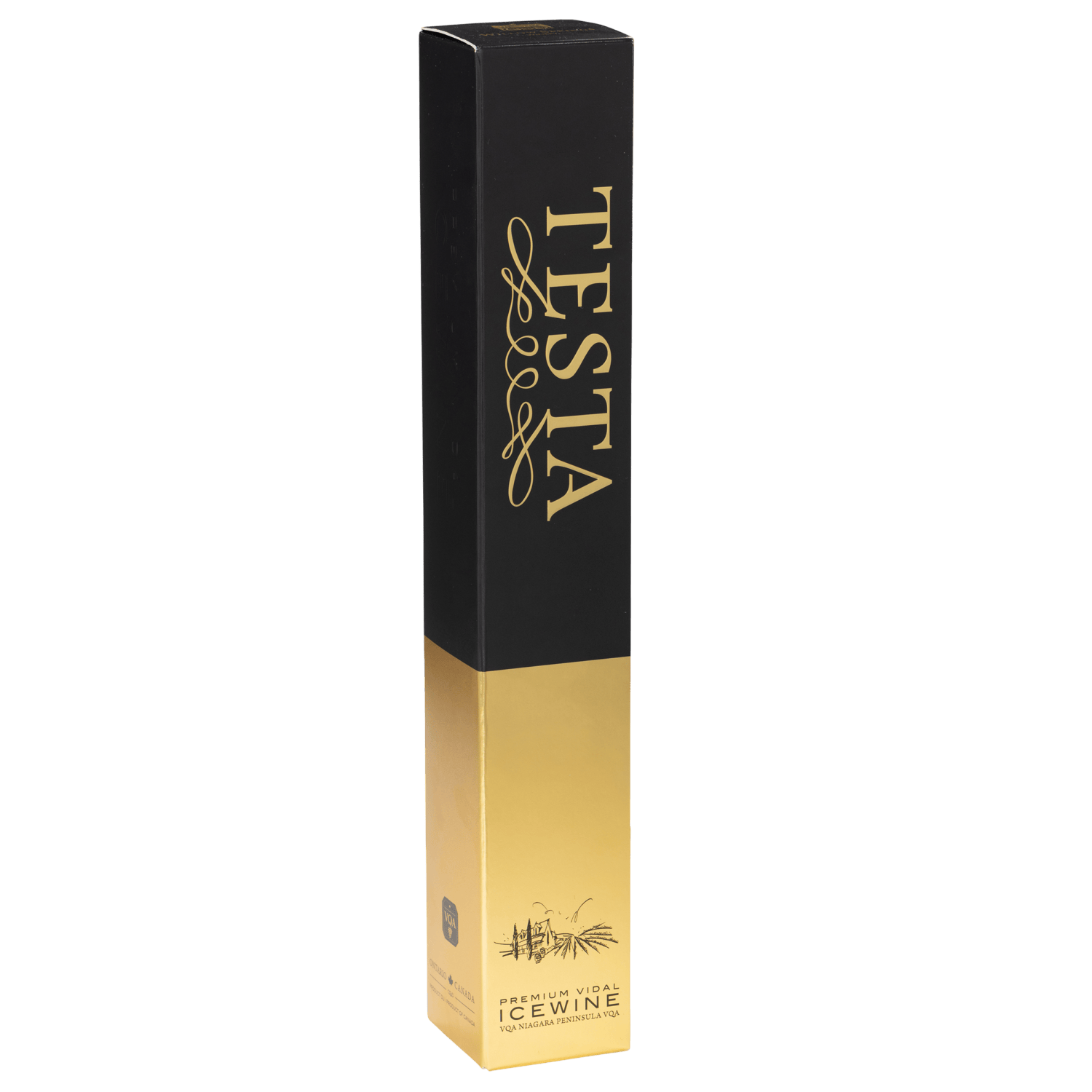 Testa Premium Vidal Ice Wine Testa Vidal Icewine gift box – premium black and gold packaging for VQA Niagara Peninsula ice wine