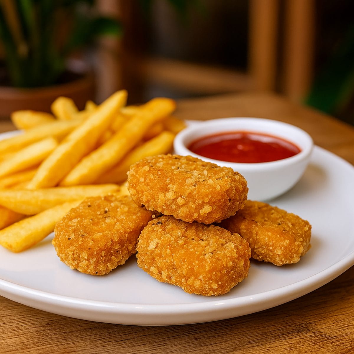 This vegan chicken nugget was virtually "cooked" using AI to demonstrate how the raw product could appear as a plated, finished dish.