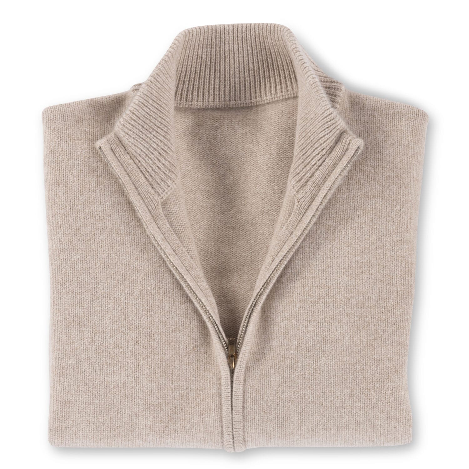 Neutral knit zip-up sweater flatlay — Toronto flatlay fashion photography for e-commerce sell sheets and brand lookbooks