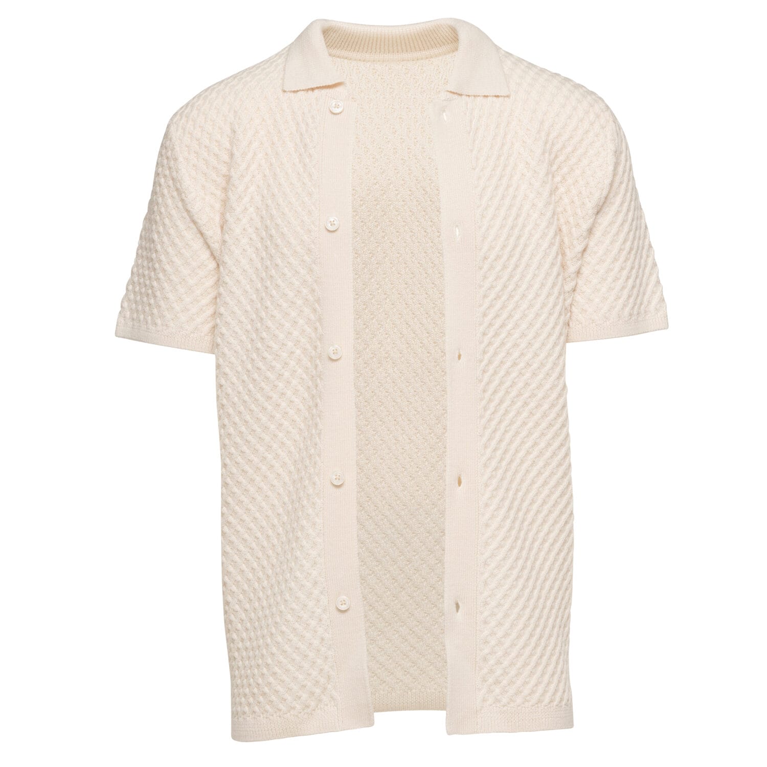 Ghost Short Sleeve Button Up (3) Ghost mannequin fashion photography of cream textured short sleeve button-up for Toronto lookbooks and catalogues.