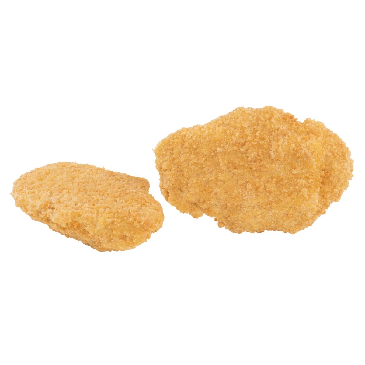 Frozen breaded chicken breast filets shown raw on white background – ideal for AI-enhanced before-and-after food photography visuals.