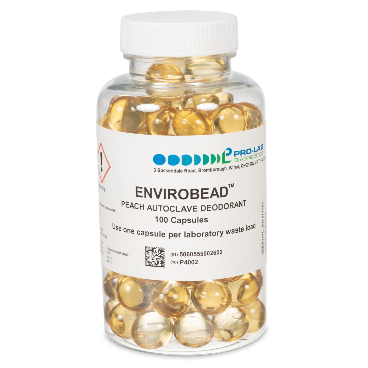 Envirobead peach autoclave deodorant capsules for laboratory waste – Toronto medical product photography of lab consumables