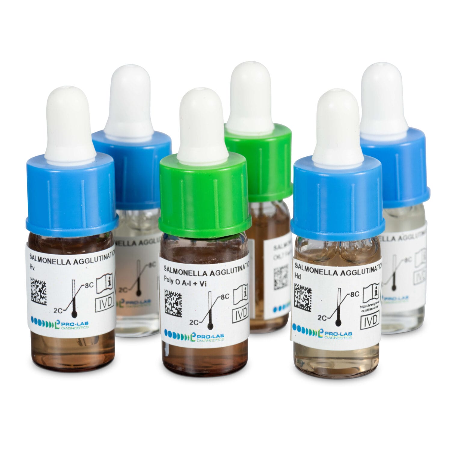 Salmonella agglutination antisera vials – Toronto medical lab product photography for microbiology diagnostic reagents
