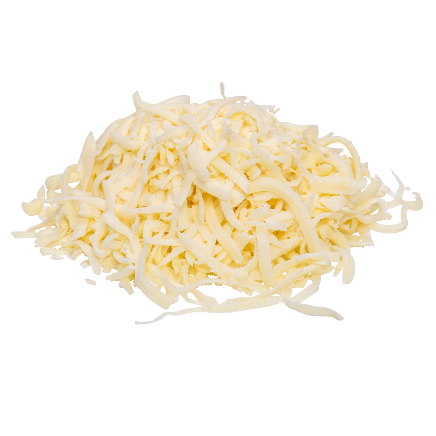 10620868217586P Shredded pizza mozzarella cheese pile – 2.5kg foodservice format photographed in Toronto studio for ECCnet product submission, GS1 Canada food photographer specializing in CPG content